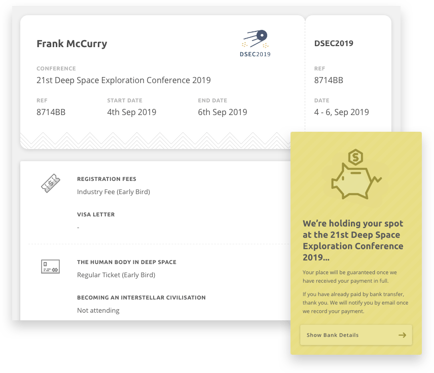 Delegate ticket showing successful registration on Ex Ordo