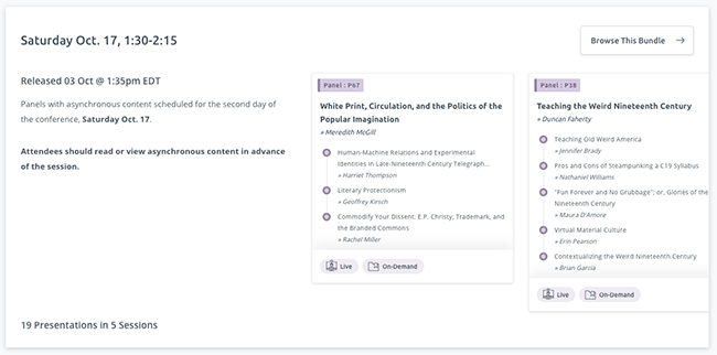 Attendees could browse on-demand bundle releases by day, format, and topic