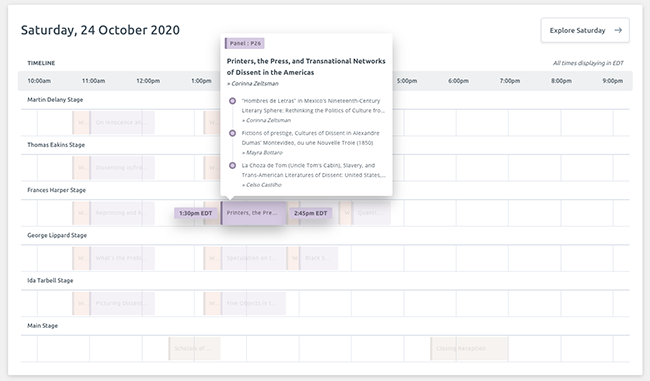 Attendees could browse the schedule at-a-glance and view parallel sessions on all the stages in the event space