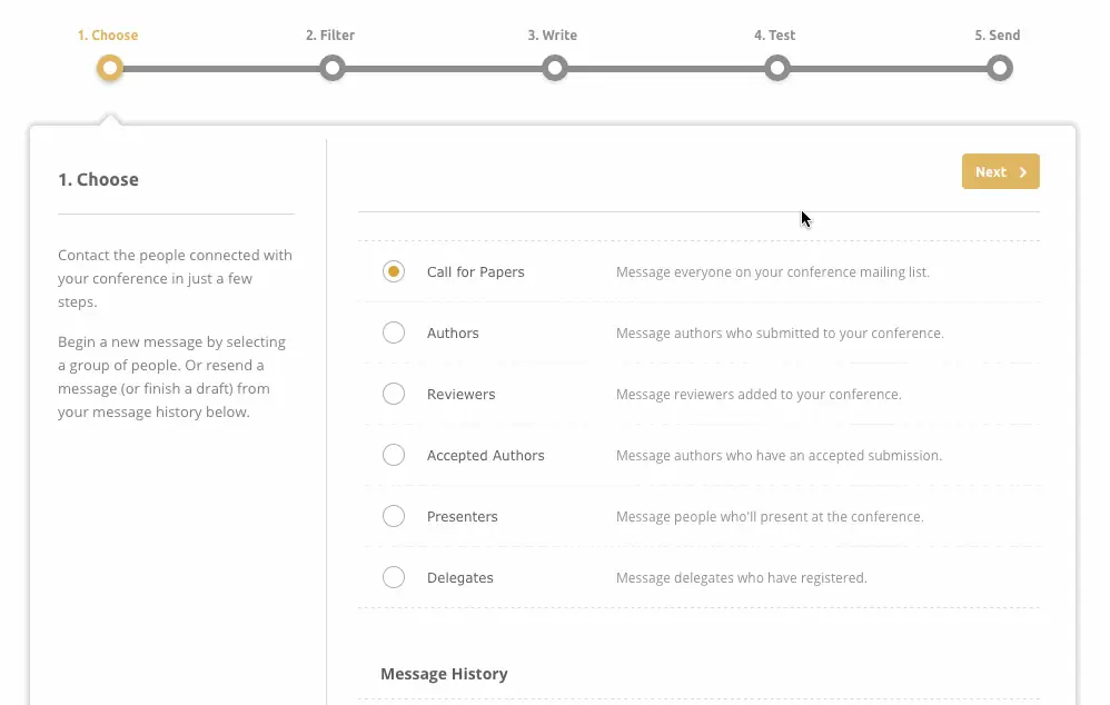 Gif of Ex Ordo conference communication hub showing message sending