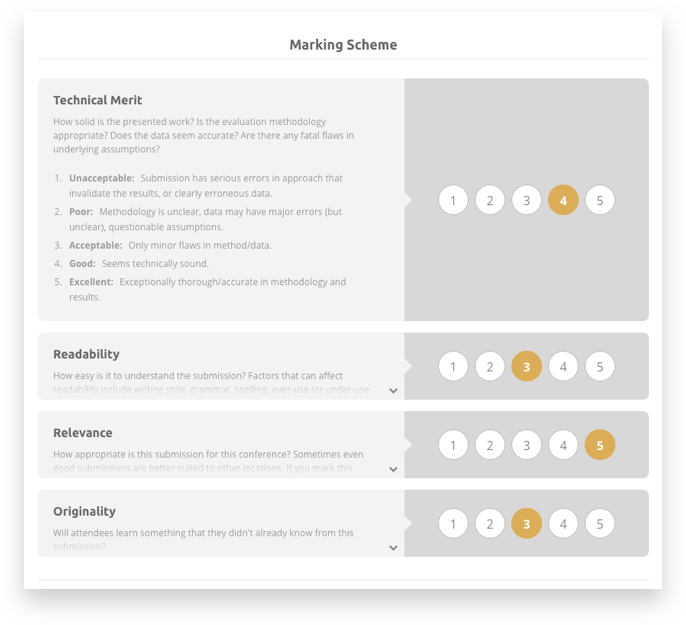 Screengrab of abstract management marking scheme showing one-click marking feature